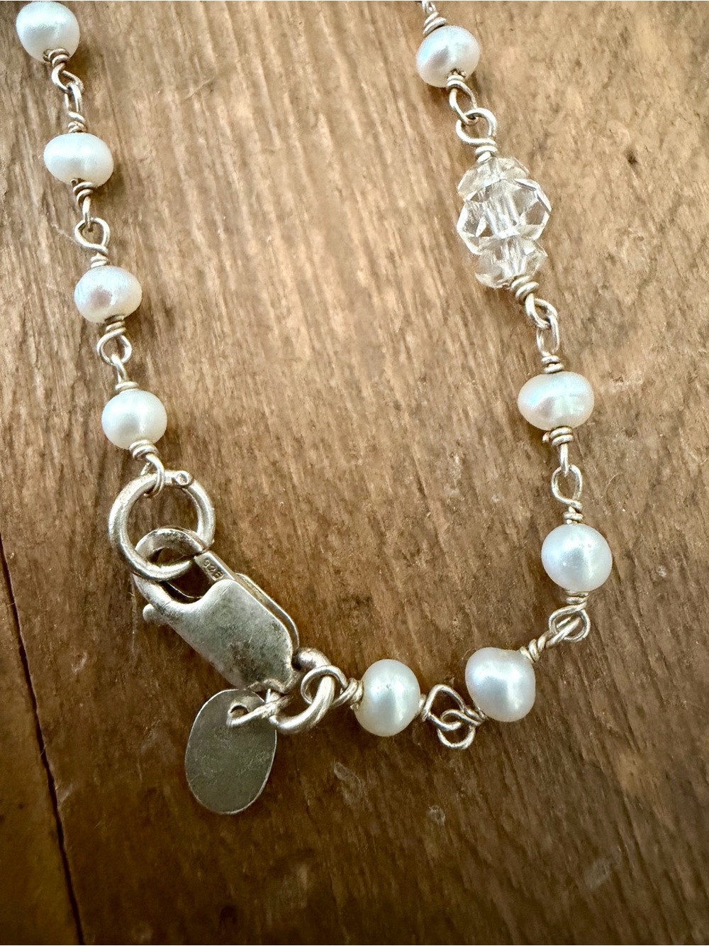 DEB GUYOT STERLING SILVER CULTURED FRESHWATER PEARL & HERKIMER “DIAMOND” NECKLAC
